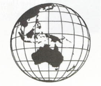 black and white globe photo showcasing Asia and the Pacific