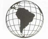 black and white globe with South America
