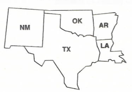 black and white map of the Southwestern United States with postal abbreviations